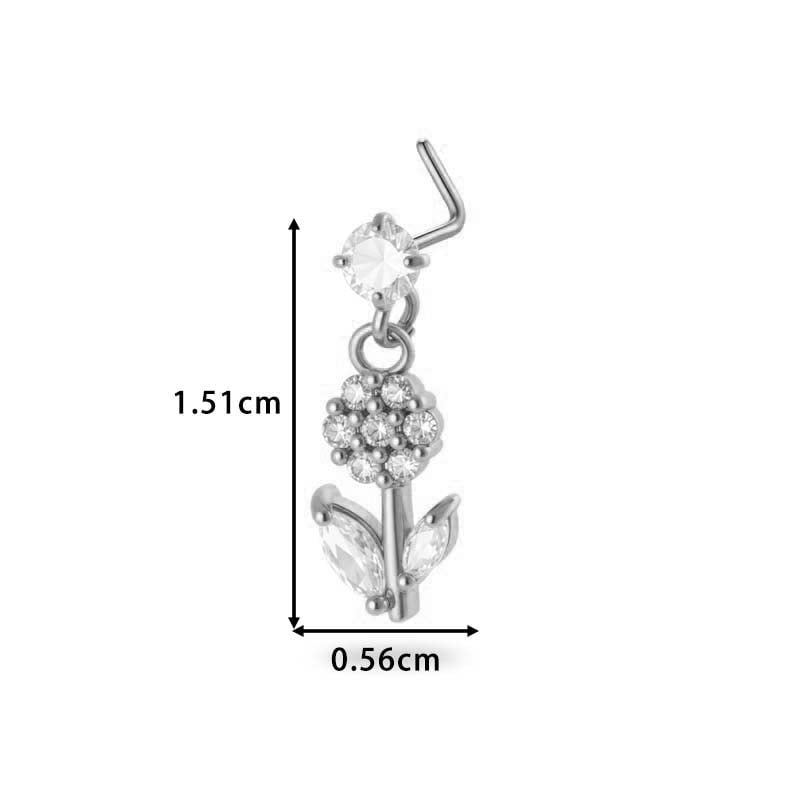 1 paire de piercings de nez pour femme, série Simple, motif soleil/lune, cuivre, or et zircon Image2