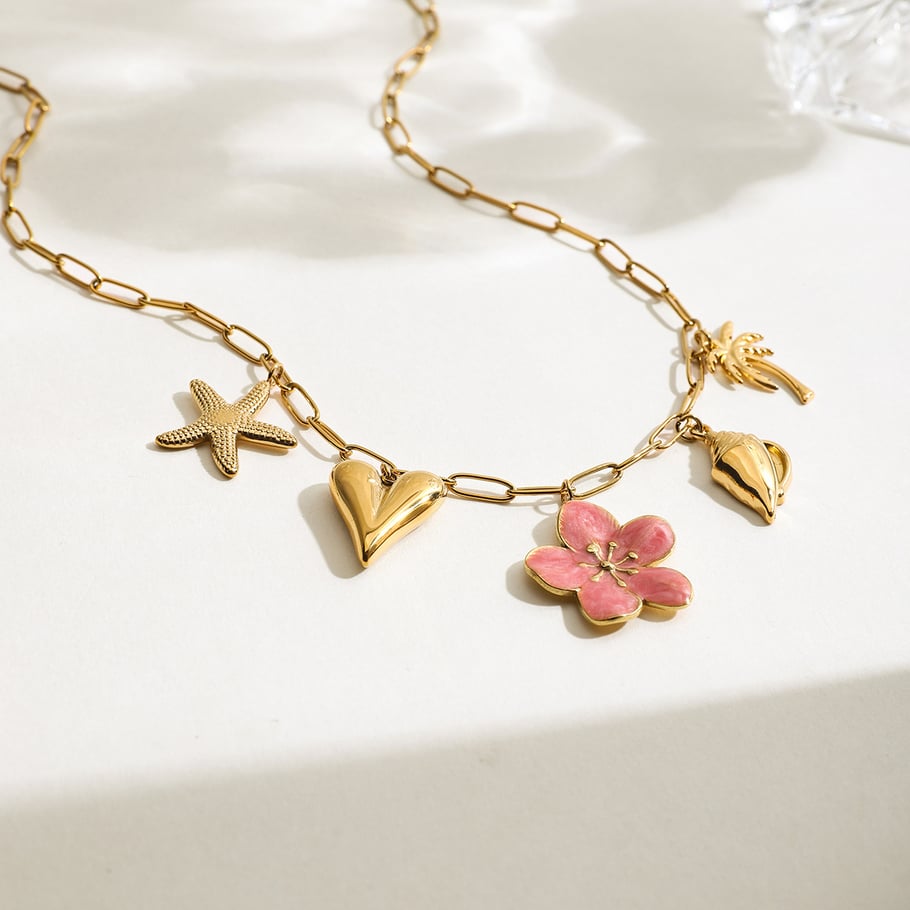 Süße Blume Edelstahl Gold Farbe Anhänger Halsketten Bild5