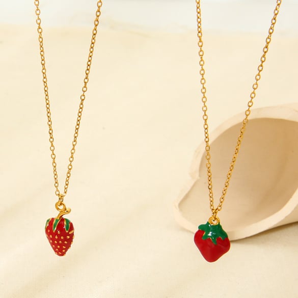 Colliers à pendentif en acier inoxydable pour femme, série romantique, motif fraise sucrée