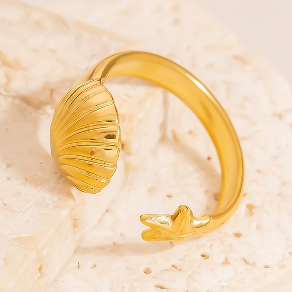 Anelli semplici in acciaio inossidabile color oro con tartaruga casual della serie Simple 2