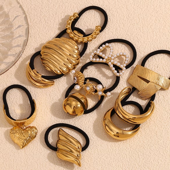 1 pezzo di eleganti elastici per capelli in acciaio inossidabile color oro della serie Ocean