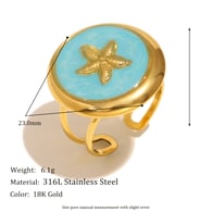 Runder offener Ring mit Öltropfen und Seestern-Motiv, Gold Bild3