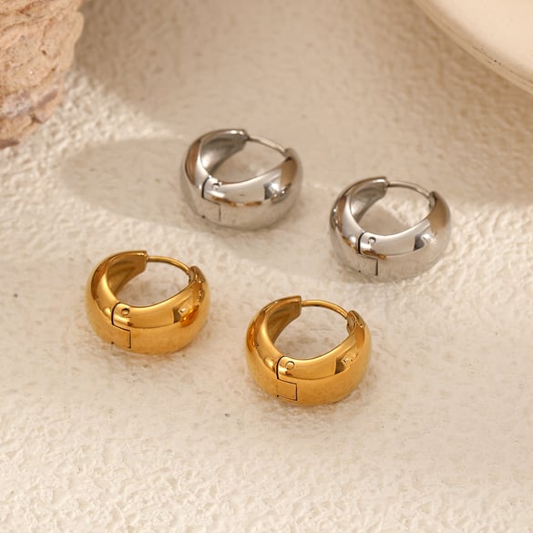 Classic Stainless Steel Gold Color Hoop Earrings