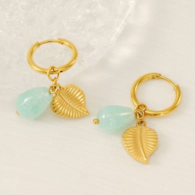 Orecchini pendenti in acciaio inossidabile color oro con foglie h5 Immagine5