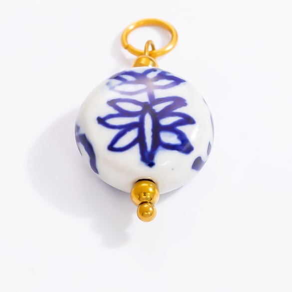 Blue and White Porcelain Stainless Steel Gold Color Women's Pendants 2