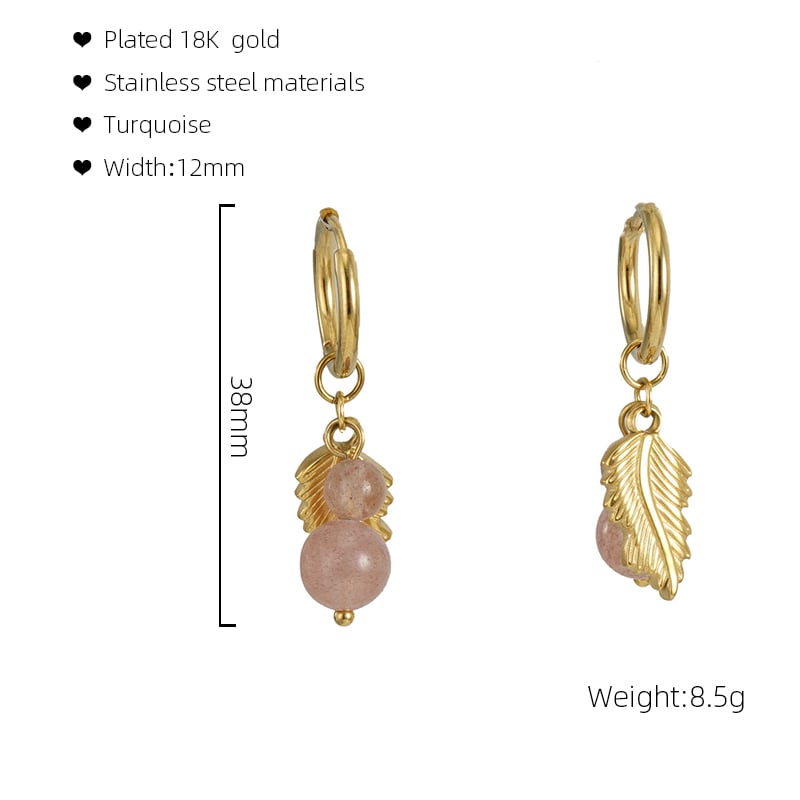 Orecchini pendenti in acciaio inossidabile color oro con foglie Immagine2