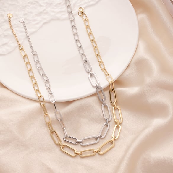 Klassische längliche Twist-Ketten aus Edelstahl in Goldfarbe für Damen