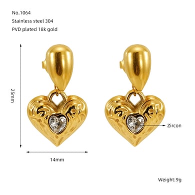 Orecchini pendenti in acciaio inossidabile color oro con cuore retrò h5 Immagine2