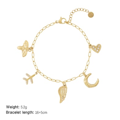Braccialetti con ciondoli da donna Swing Exquisite in acciaio inossidabile color oro h5 Immagine2