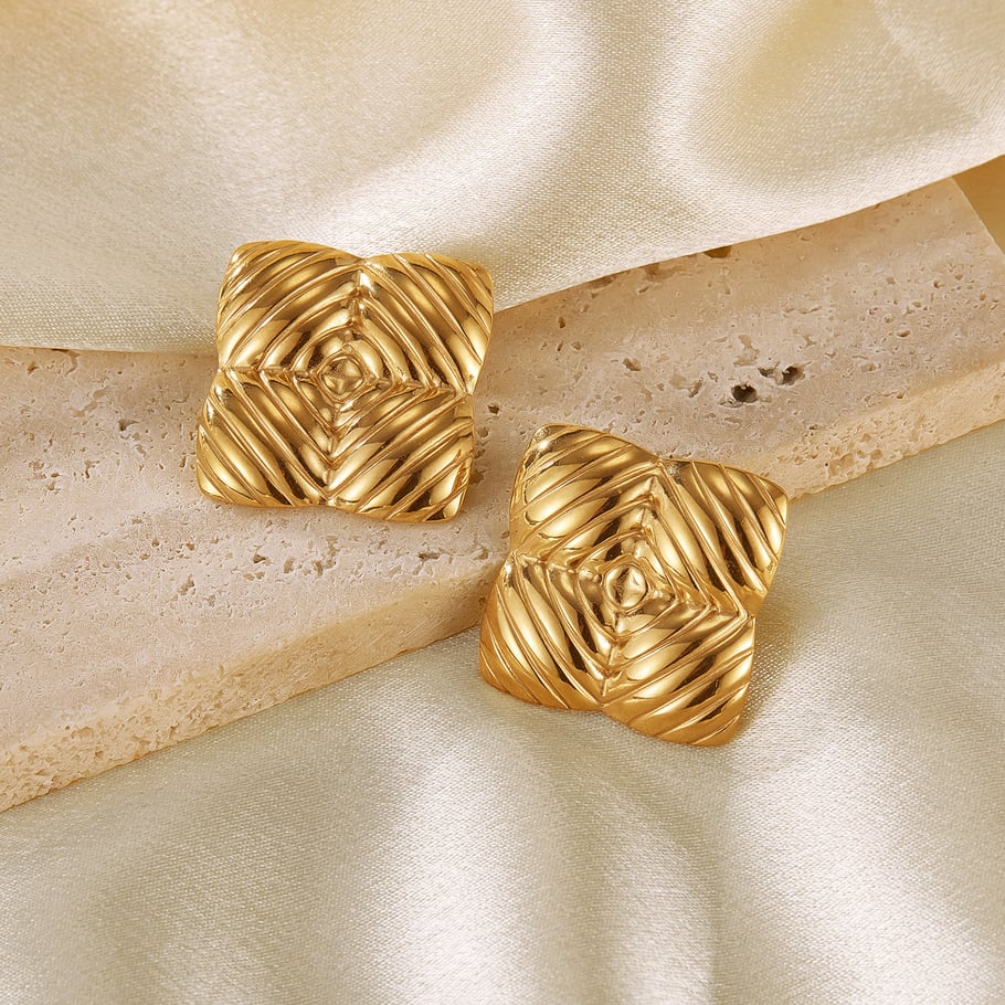 1 Paar Simple Series Tägliche geometrische Edelstahl Goldfarbene Damen-Ohrstecker Bild3