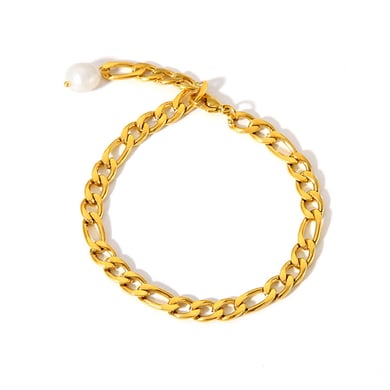 1 Paar Simple Series Tägliche geometrische Fußkettchen aus Edelstahl in Goldfarbe mit Perlen h5 Bild4