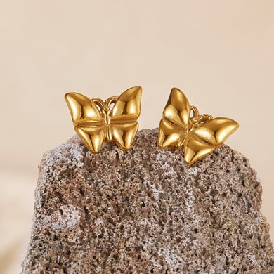1 paio di orecchini a bottone da donna in acciaio inossidabile color oro, serie semplice, con animali quotidiani h5 Immagine4