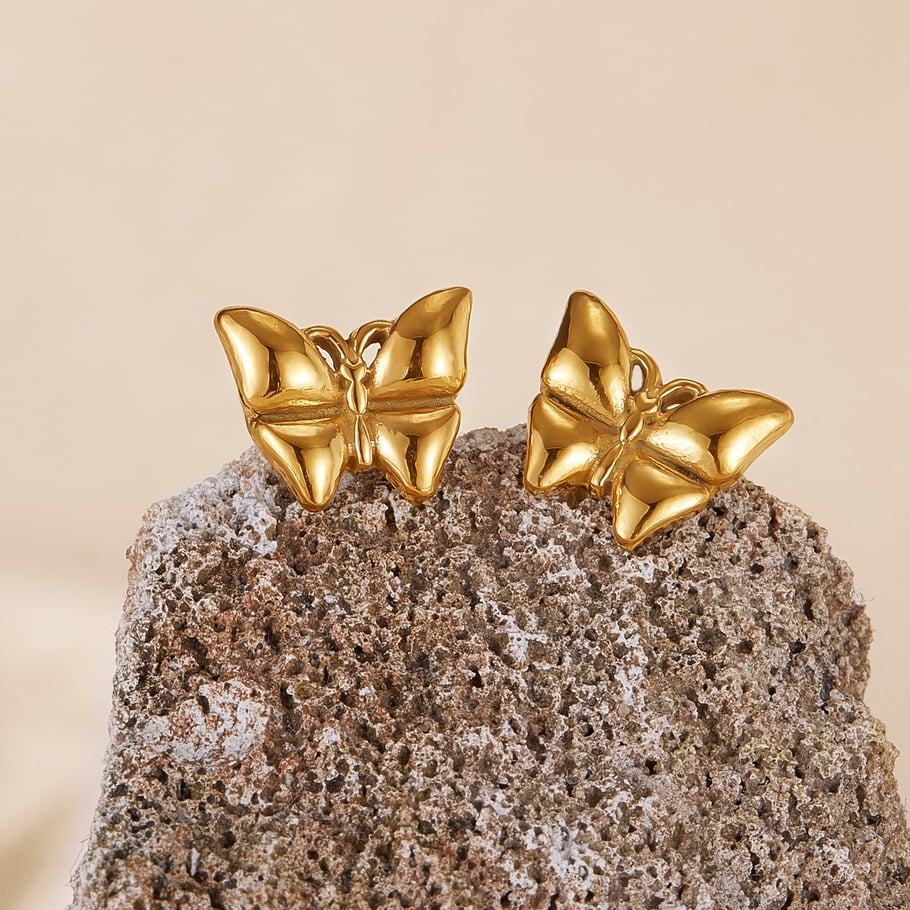 1 paio di orecchini a bottone da donna in acciaio inossidabile color oro, serie semplice, con animali quotidiani Immagine4