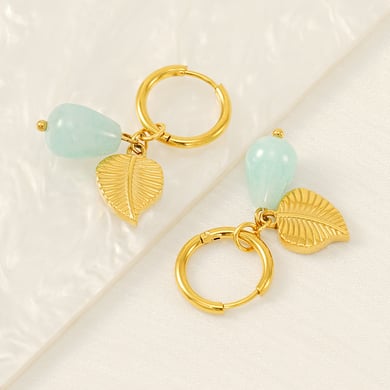 Orecchini pendenti in acciaio inossidabile color oro con foglie h5 Immagine4