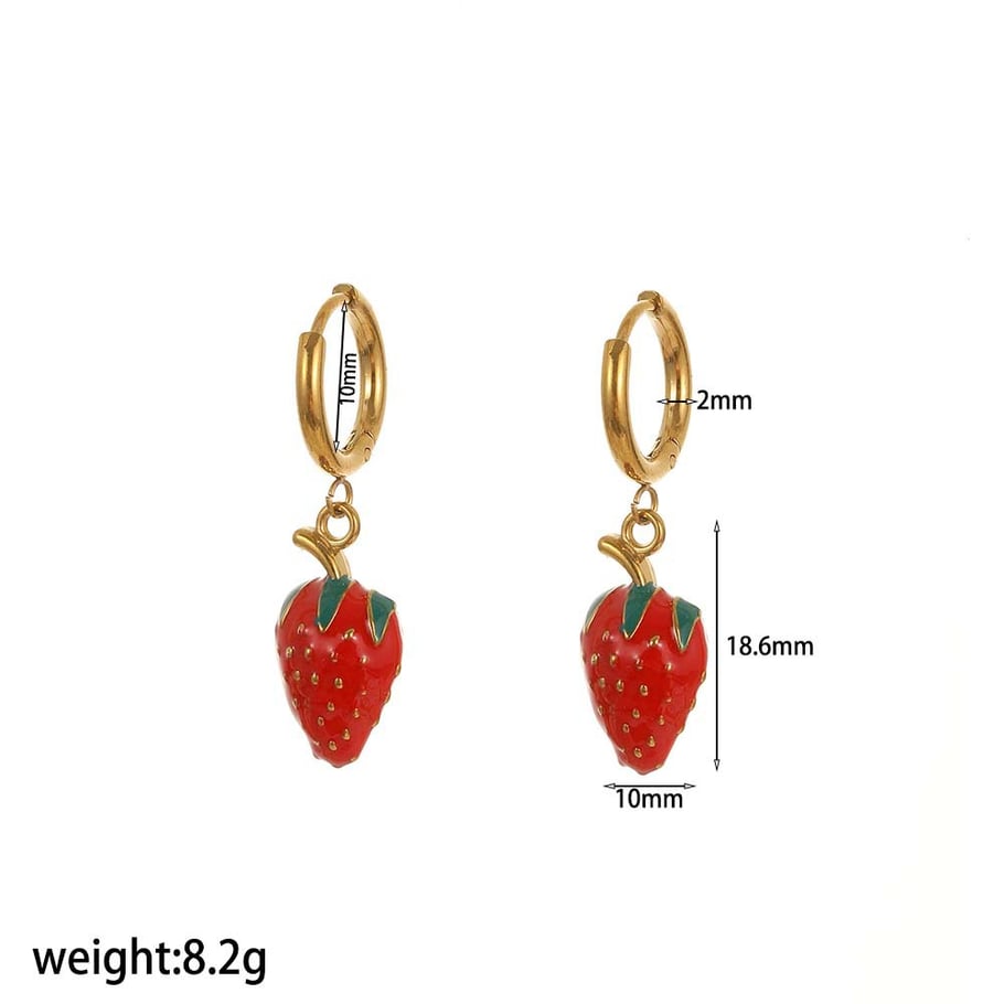 Süße Erdbeere Edelstahl Gold Farbe Ohrring Sets 