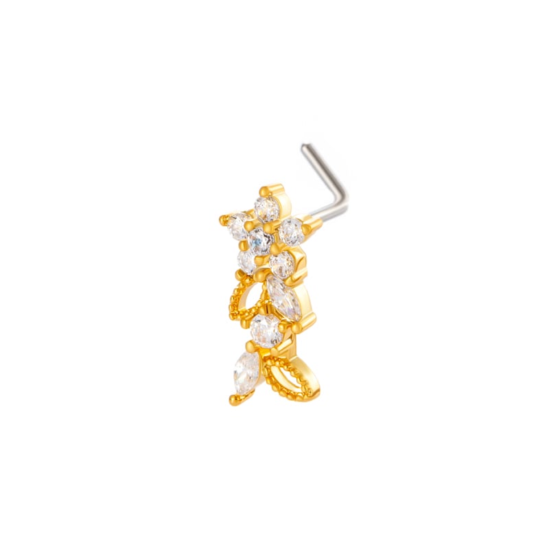1 pièce de clou de nez en forme de fleur en cuivre doré et zircon pour femme 
