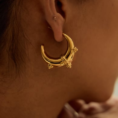 Retro Moon Stainless Steel Gold Color Hoop Earrings h5 Picture4