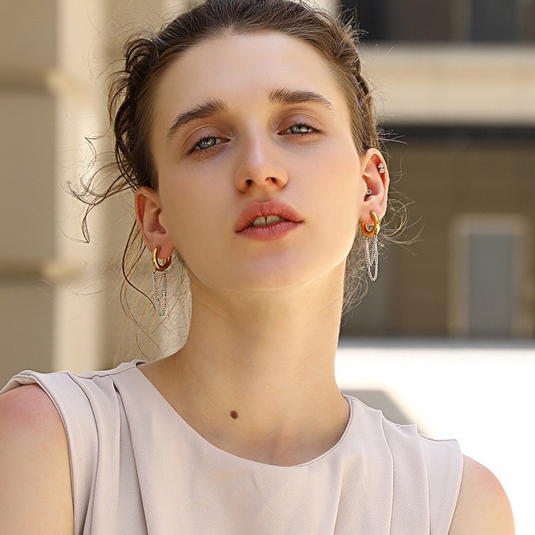 Simple Series Simple Tassel Stainless Steel Women's Hoop Earrings h5Picture3