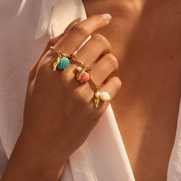 1 Paar Statement-Ringe aus Edelstahl der Romantic Series Vacation Turtle in Goldfarbe 2