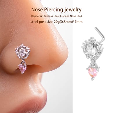 1 pièce de piercing de nez élégant en forme de cœur, couleur cuivre doré et zircone pour femme h5 Image6