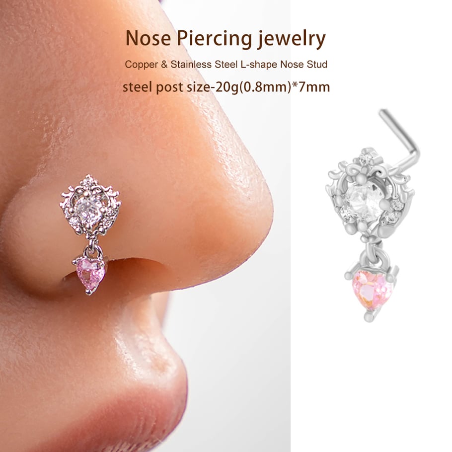 1 pièce de piercing de nez élégant en forme de cœur, couleur cuivre doré et zircone pour femme Image6