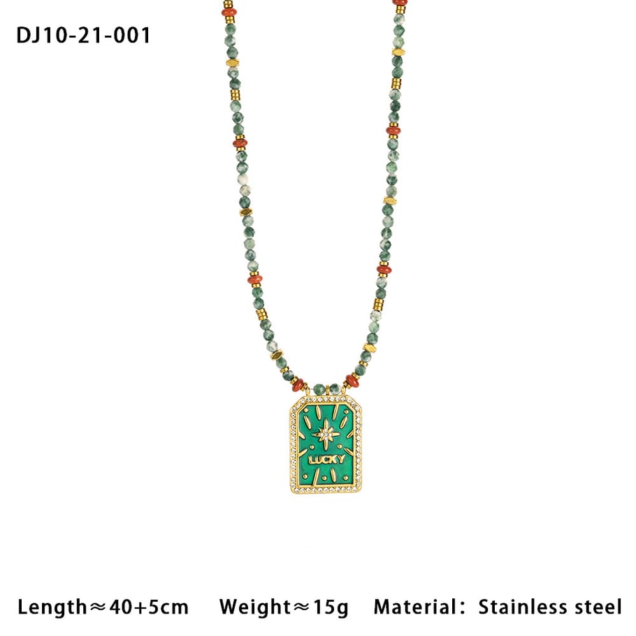 Heart Natural Stone Stainless Steel Gold Color Women's Pendant Necklaces Picture2