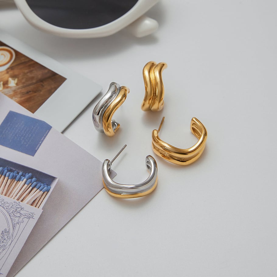 Simple Geometric Stainless Steel Mixed Color Hoop Earrings Picture2