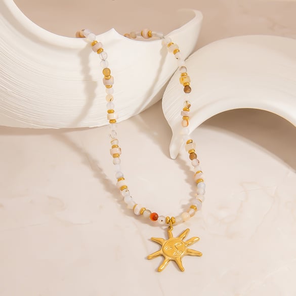 Handmade Beaded Stainless Steel Sun Pendant Women's Necklace 2