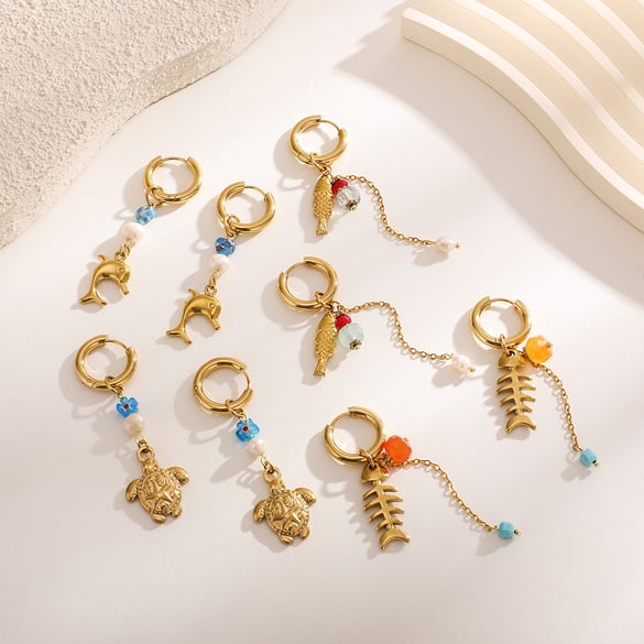 Vacation Marine Organism Stainless Steel Gold Color Women's Drop Earrings 2