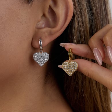 Luxurious Heart Stainless Steel Gold Color Drop Earrings h5 Picture5