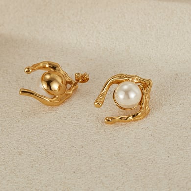 1 paio di orecchini a bottone da donna in acciaio inossidabile color oro, con motivo geometrico, semplici e quotidiani h5 Immagine7