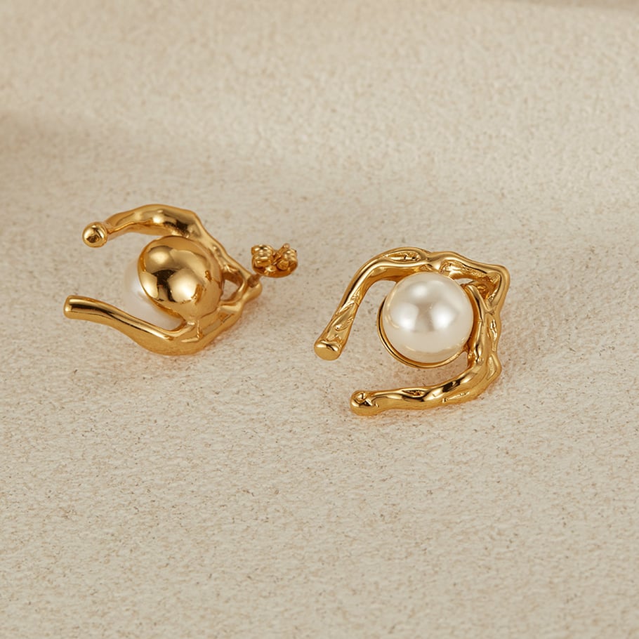 1 paio di orecchini a bottone da donna in acciaio inossidabile color oro, con motivo geometrico, semplici e quotidiani Immagine7