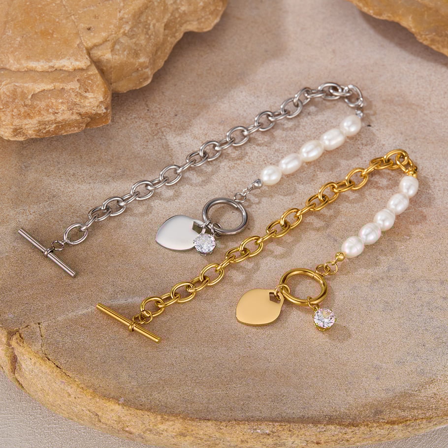 1 Paar Simple Series Simple Heart Edelstahl Goldfarben Damen Kettenarmbänder Bild6