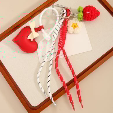 1 Piece Strawberry Flower PU Heart Shaped Bag Charms h5 Picture3