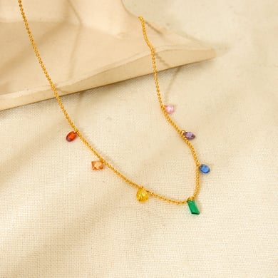 1 Paar einfache Serie täglich geometrische Edelstahl Gold Farbe Zirkon Damen Anhänger Halsketten h5 Bild4