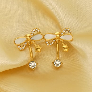 Orecchini a bottone in acciaio inossidabile color oro con nodo a fiocco h5 Immagine5