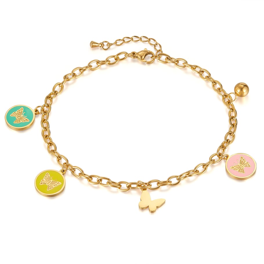 Fußkettchen mit Schmetterlings-Motiv aus Edelstahl in Goldfarbe 