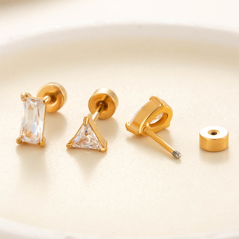 Edelstahl Gold Farbe Zirkon Piercings Ohrringe Bild3