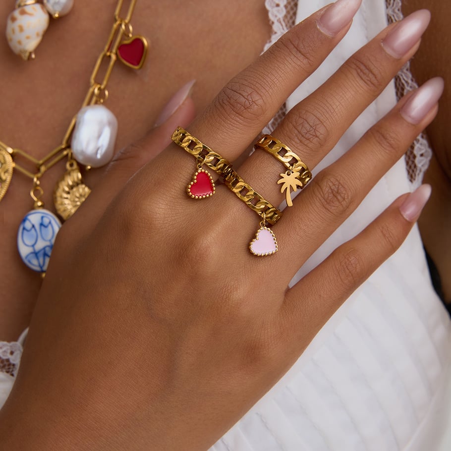 Retro Hart Roestvrijstalen Goudkleurige Statement Ringen Afbeelding3