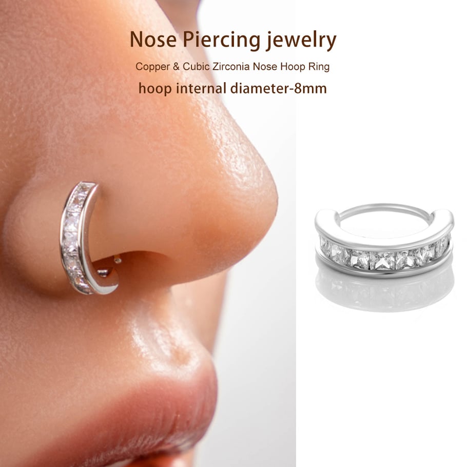 1 piercing de nez rectangulaire en cuivre doré et zircon pour femme Image6