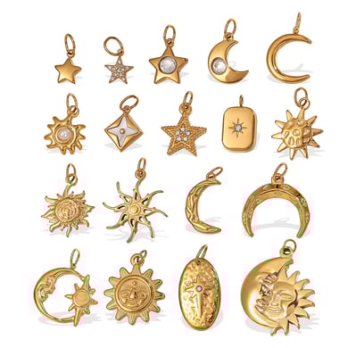 Retro Sun&Moon Stainless Steel Gold Color Pendants h5 Picture5