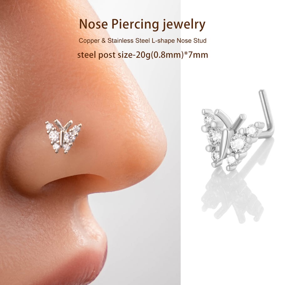 1 pièce de piercing de nez papillon en cuivre doré et zircon pour femme Image6