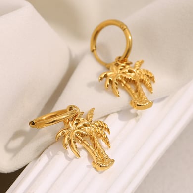 Pendientes colgantes de acero inoxidable para mujer con diseño de planta de vacaciones de la serie romántica h5 Imagen5