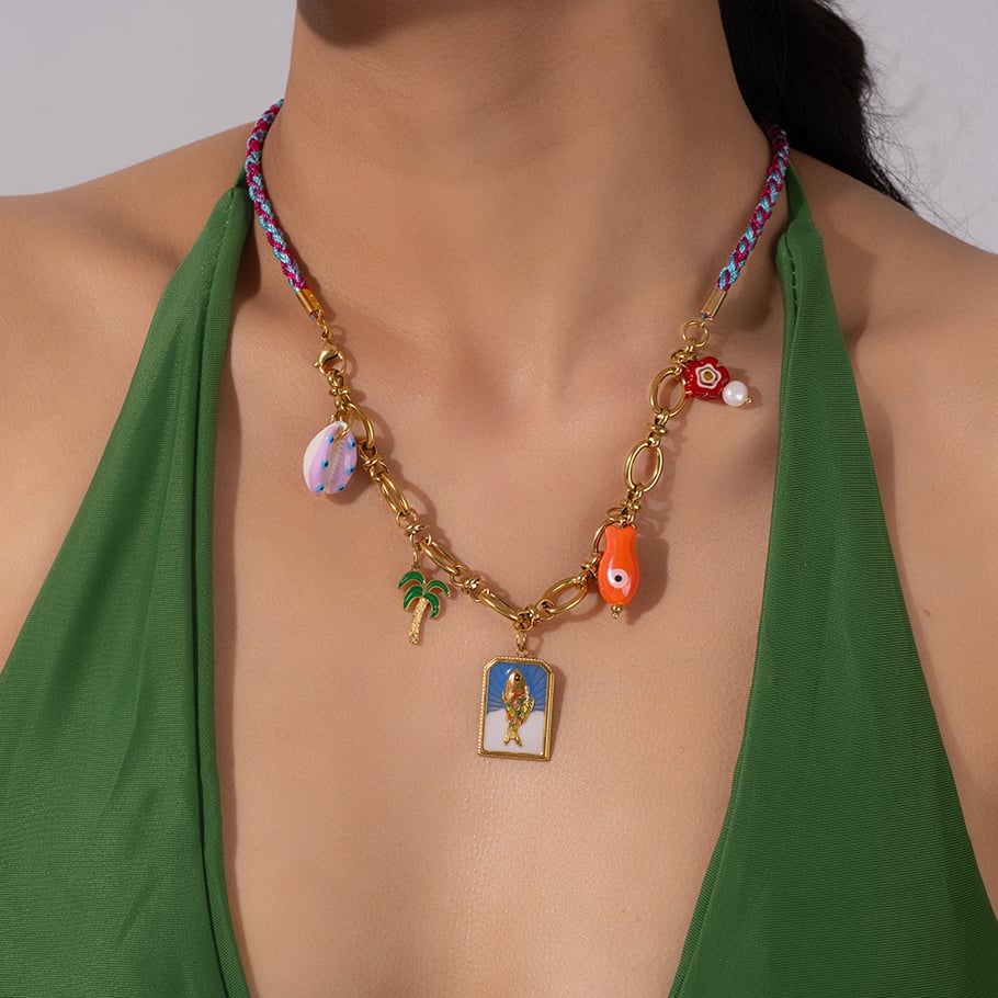 Colorful Oil-spot Glazing Conch Stainless Steel Women's Pendant Necklaces Picture5