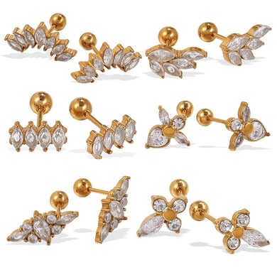 Flower Stainless Steel Gold Color Piercing Earrings h5 Picture5