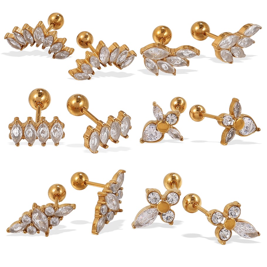 Flower Stainless Steel Gold Color Piercing Earrings Picture5