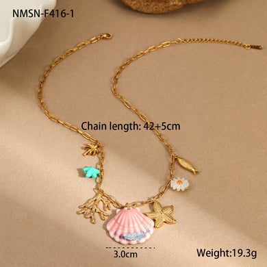 Collares para mujer estilo resort con colgante de temática oceánica h5 Imagen2