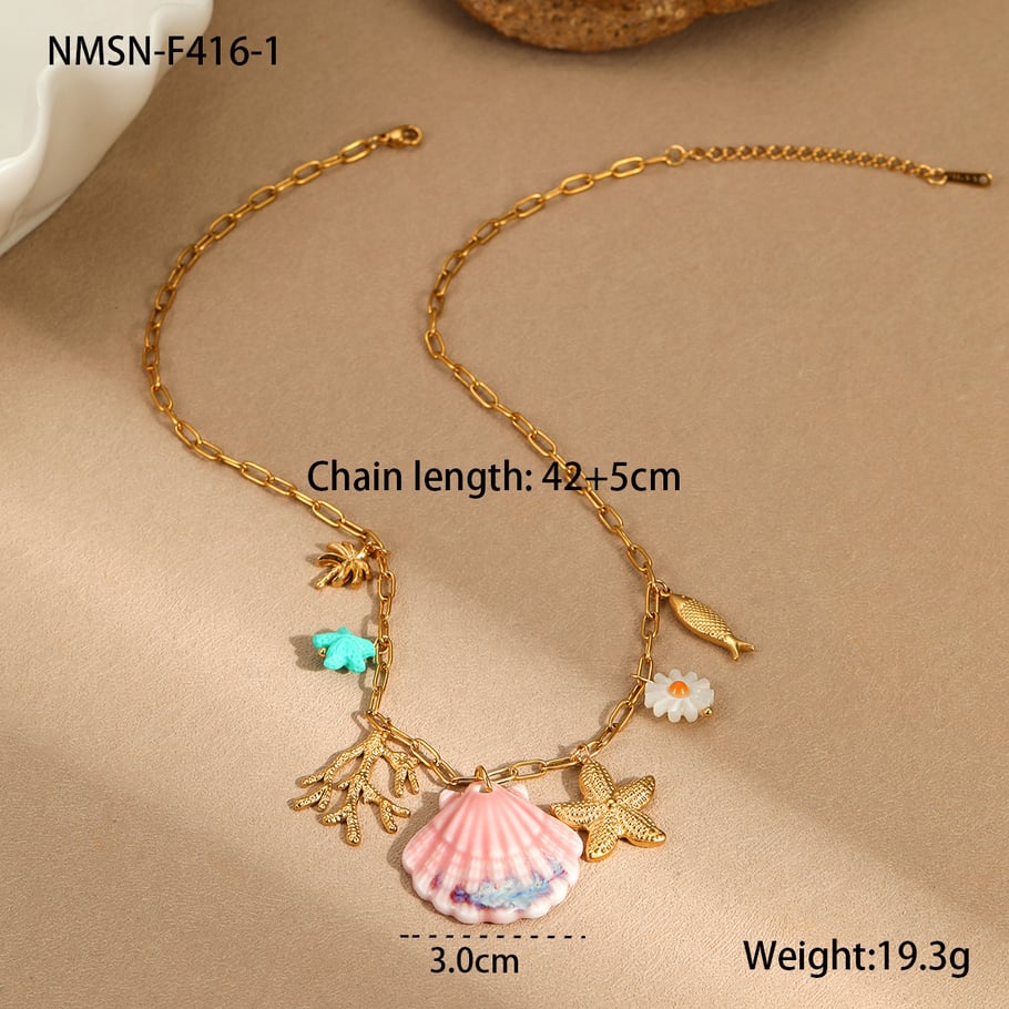 Collares para mujer estilo resort con colgante de temática oceánica Imagen2
