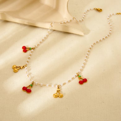 1 Paar romantische Serie süße Pflanze Edelstahl Gold Farbe künstliche Perle Damen Anhänger Halsketten h5 Bild2
