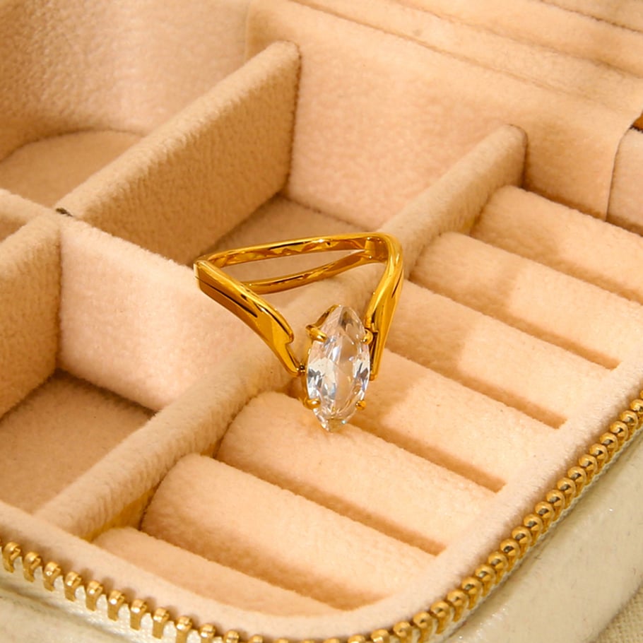 1 Paar Statement-Ringe aus der Romantischen Serie mit elegantem Auge aus Edelstahl in Goldfarbe mit Zirkonia Bild4